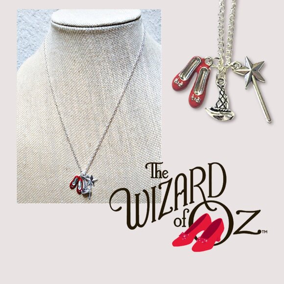 Wizard of OZ Theme Silver Charm Necklace Wand Hat Shoes BRAND NEW Gift Item! - Picture 1 of 2
